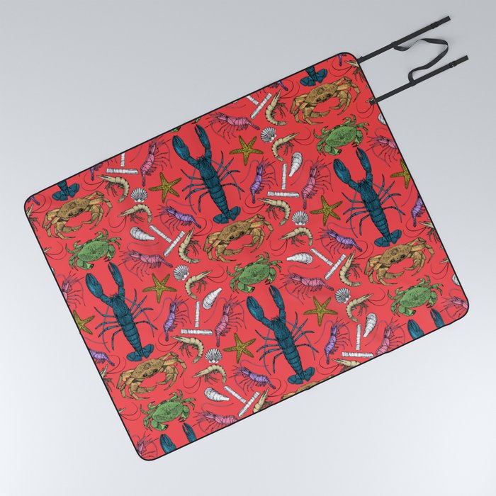 Cornwall crustaceans damask pop red Picnic Blanket