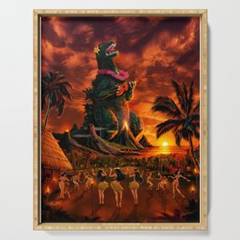 Rocking the Island - Tiki Art Hula Godzilla Serving Tray