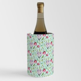 Pink green watercolor hand painted floral pattern Wine Chiller