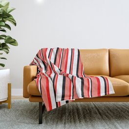 [ Thumbnail: Salmon, Red, White, and Black Colored Striped/Lined Pattern Throw Blanket ]