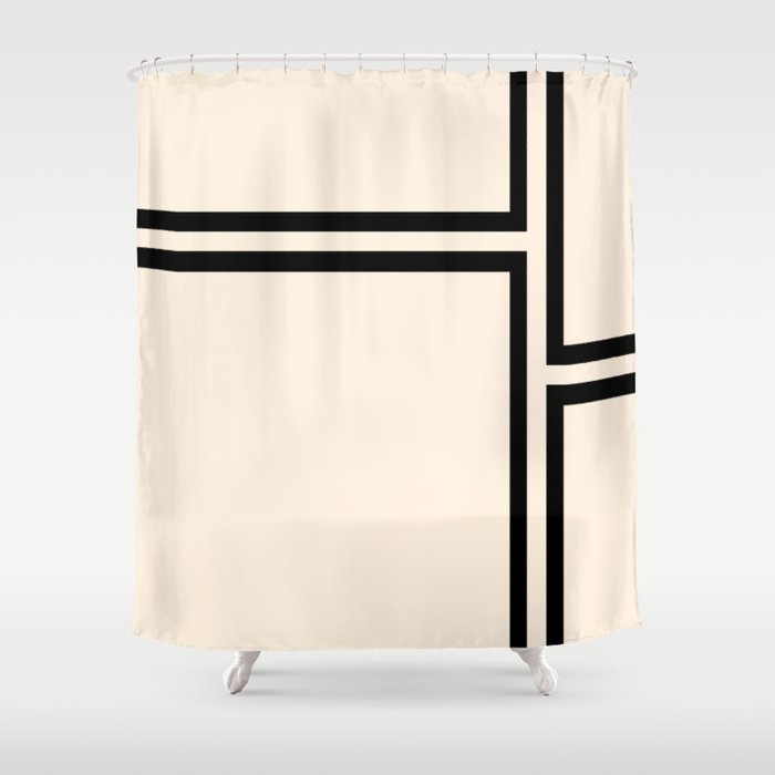 Strong Deco - Minimalist Geometric Design in Black and Almond Cream Shower Curtain