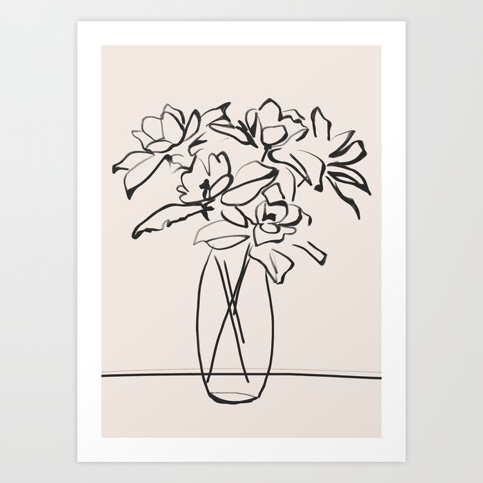 Flowers Vase Sketch Art Print