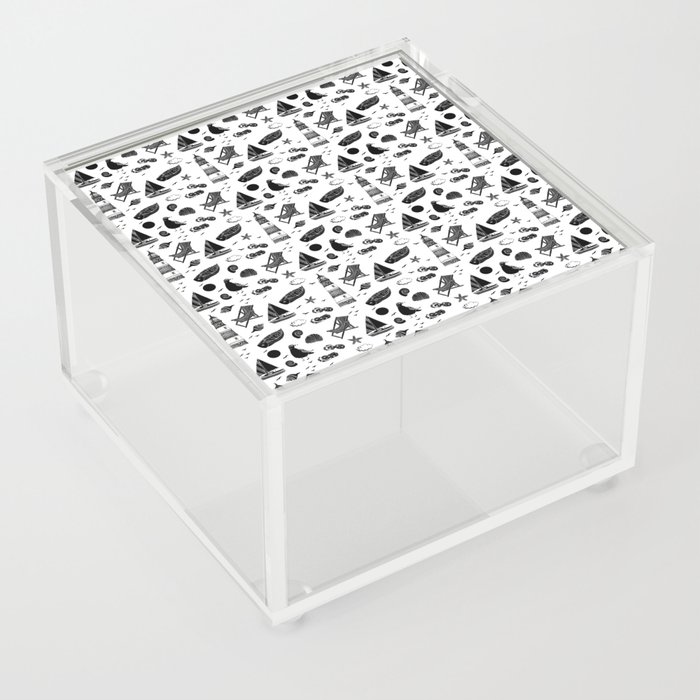 Black Summer Beach Elements Pattern Acrylic Box