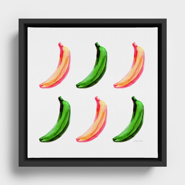 Pink and Green Bananas Pop Framed Canvas