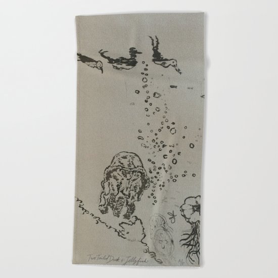 Under The Sea Green Black and White Beach Towel
