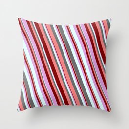 [ Thumbnail: Colorful Dim Gray, Light Coral, Maroon, Plum, and Light Cyan Colored Stripes/Lines Pattern Throw Pillow ]