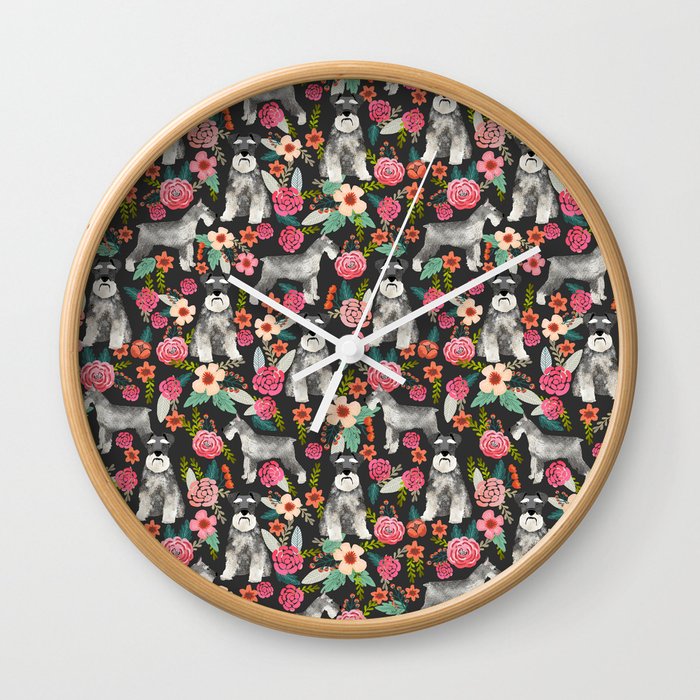 Schnauzer floral must have dog breed gifts for schnauzers owners florals Wall Clock