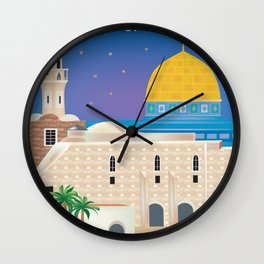 Jerusalem - Skyline Illustration by Loose Petals Wall Clock