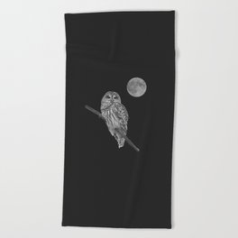 Owl, See the Moon: Barred Owl (bw) Beach Towel