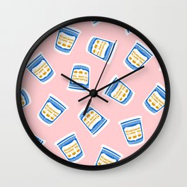 New York Deli Coffee Pattern Wall Clock | Cute, Cups, Newyork, Kawaii, Pink, White, City, Happy, Deli, American 