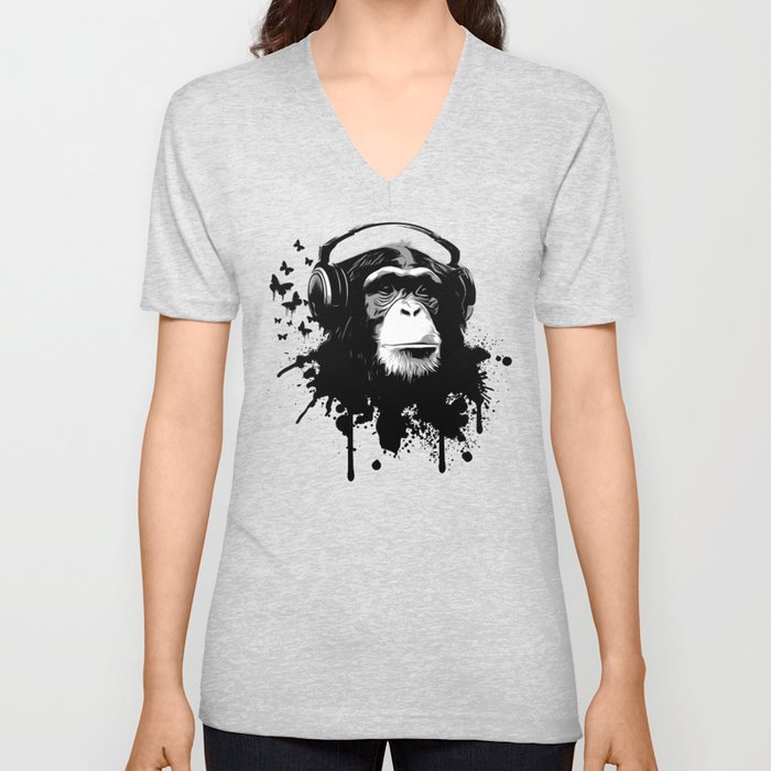Monkey Business - White V Neck T Shirt