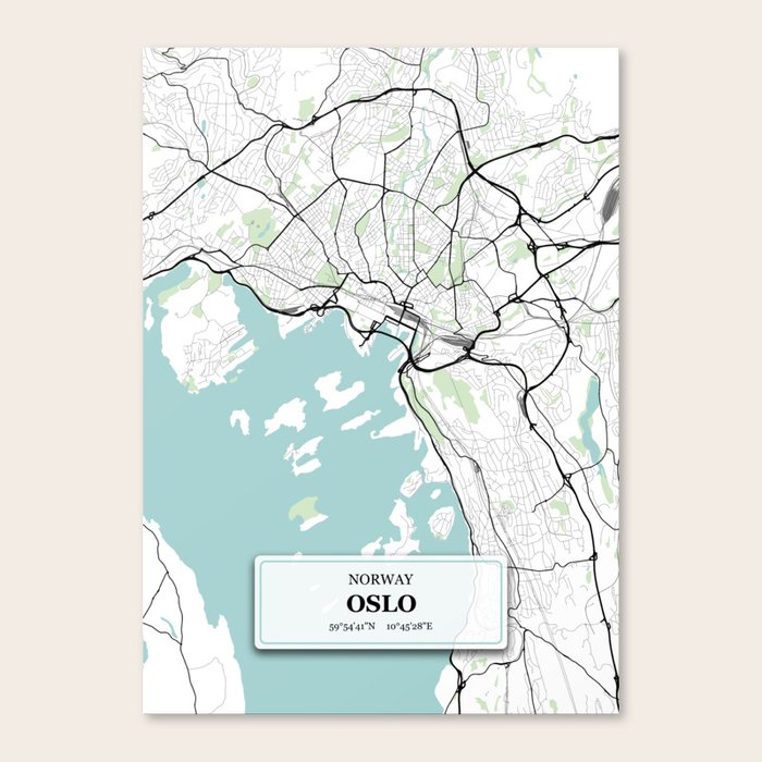 Oslo Norway City Map with GPS Coordinates Canvas Print by danydesign Society6
