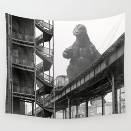 1941 Godzilla Chicago Elevated Train Visit Wall Tapestry