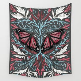Butterfly Floral in Red Wall Tapestry