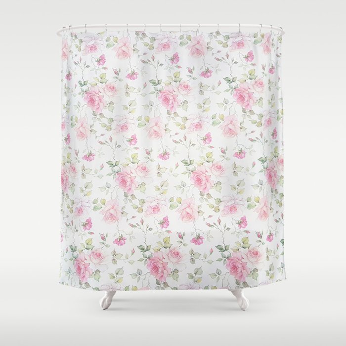 Elegant blush pink white vintage rose floral Shower Curtain