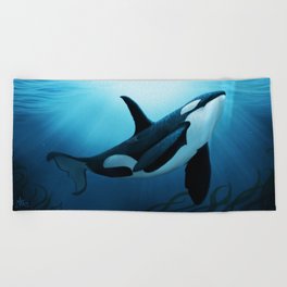 "The Dreamer" by Amber Marine ~ Orca / Killer Whale Art, (Copyright 2015) Beach Towel