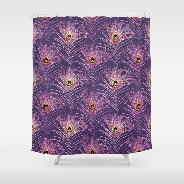 Peacock Glitter Feather Pattern 14 Shower Curtain