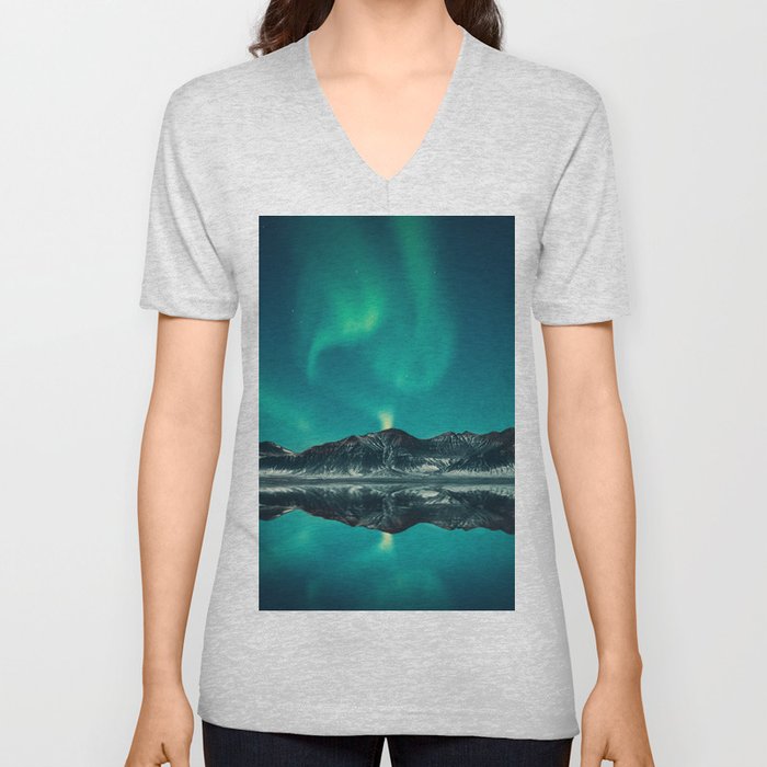Iceland Northern Lights V Neck T Shirt