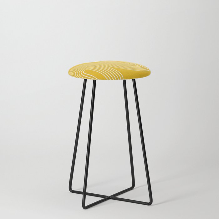 Geometric Lines in Mustard Yellow 5 (Rainbow and Sun abstract) Counter Stool