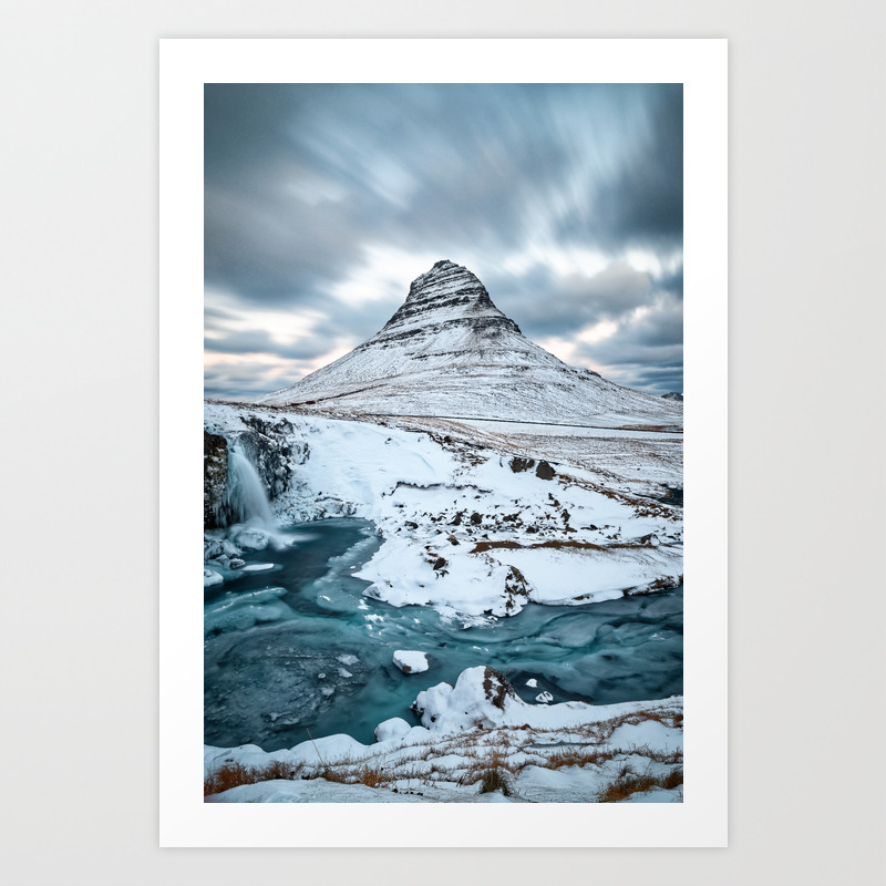 Kirkjufell Mountain Waterfall In Winter Iceland Landscape Art Print By Landscapephotoart Society6