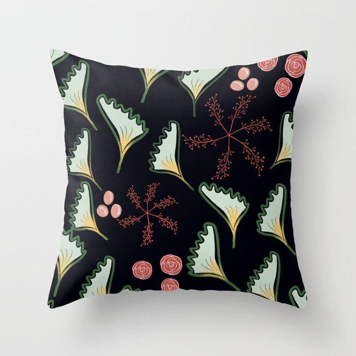 Christmas Frills Black Green and Red Throw Pillow