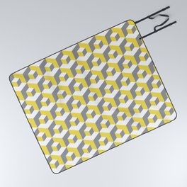 lluminating yellow and ultimate gray seamless isometric pattern. Grey, white and yellow abstract endless isometric background. Seamless geometric pattern. illustration Picnic Blanket
