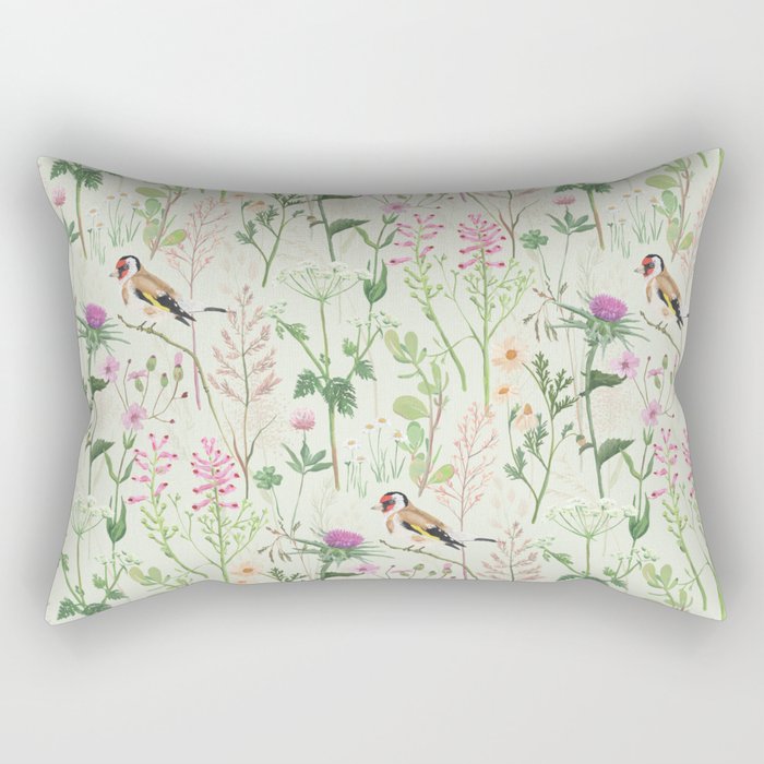 Goldfinch and Beautiful Weeds Rectangular Pillow
