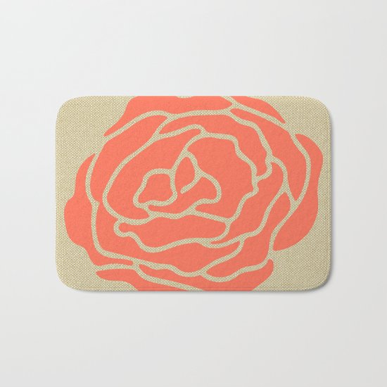 Rose Deep Coral on Linen Bath Mat