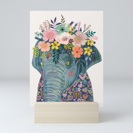 Elephant with flowers on head Mini Art Print