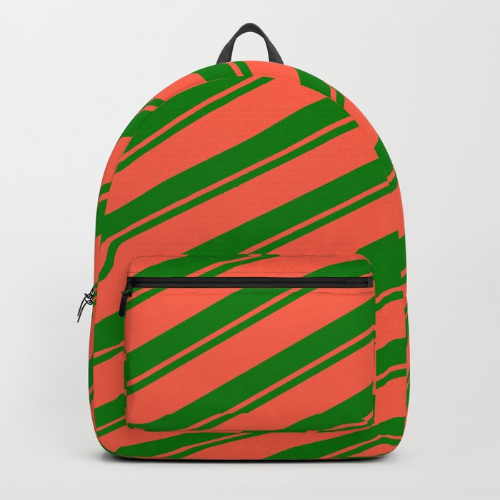 Green & Red Colored Pattern of Stripes Backpack