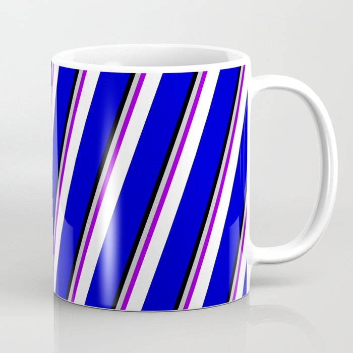 Colorful Grey, Dark Violet, White, Blue & Black Colored Stripes Pattern Coffee Mug