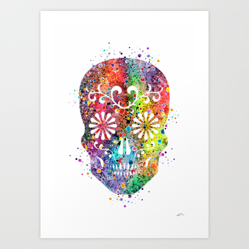 Sugar Skull Watercolor Print Wall Poster Home Decor Art Print By