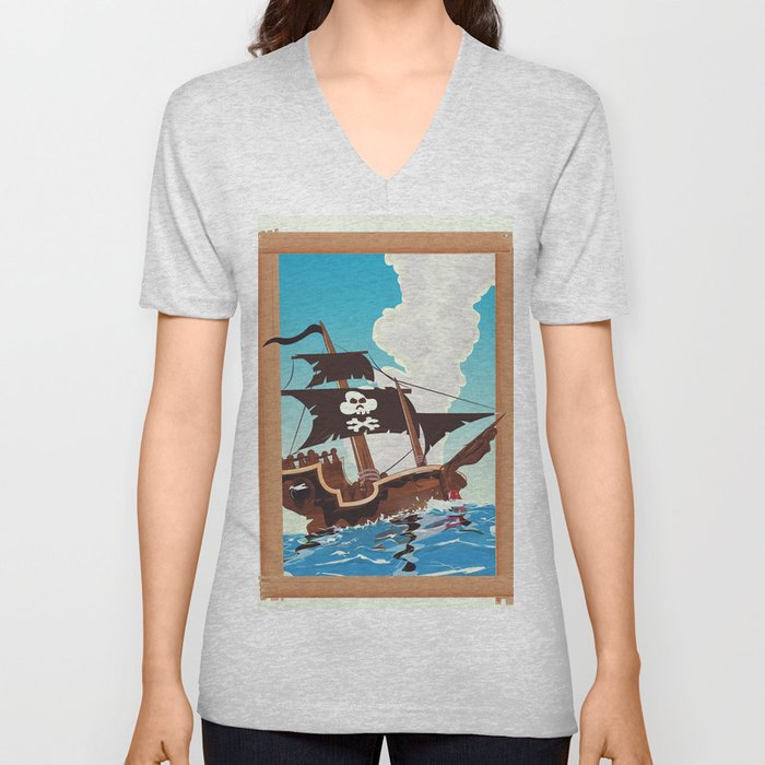 Pirate Ship V Neck T Shirt