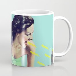 Rush Hour Madness Coffee Mug | Girl Power, Double Decker, Collage, Surreal, Uk, City, Ufos, Feminist, Vintage, Extraterrestrial 