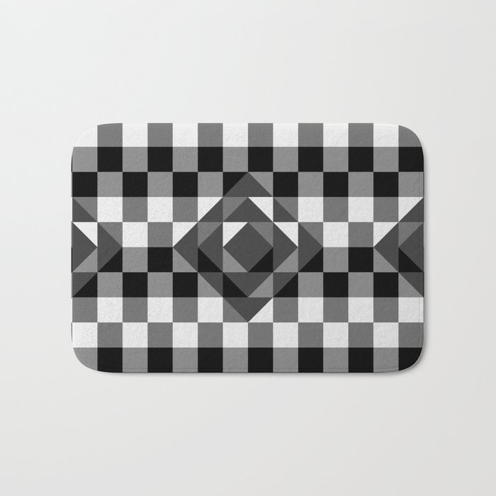 Black and white gingham checked ornament Bath Mat