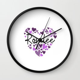 Rosalee, purple hearts Wall Clock