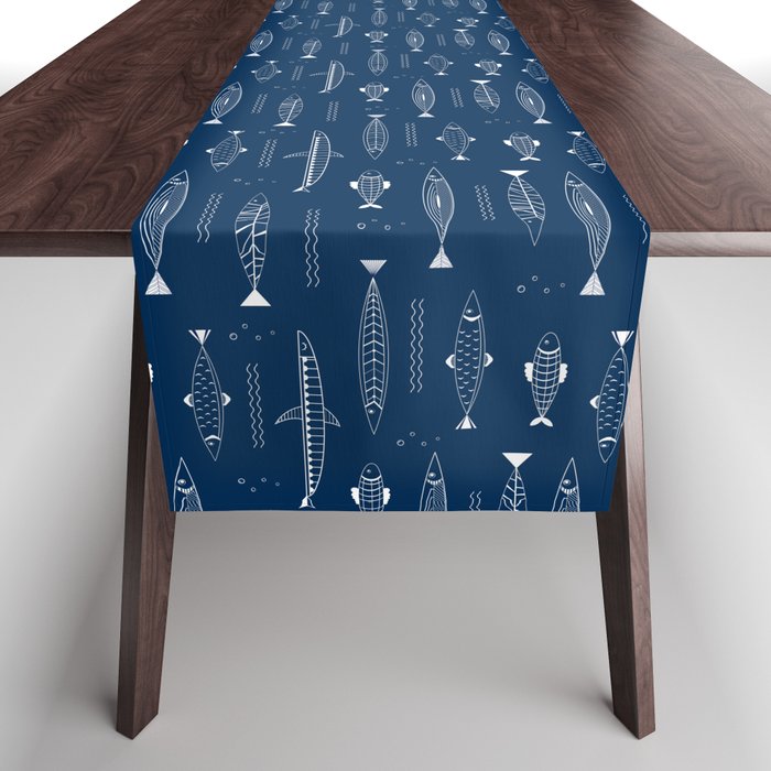 Nordic fishes blue pattern Table Runner