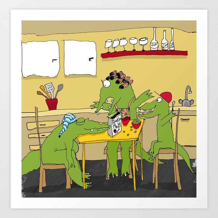 Crocodile Breakfast Color Art Print