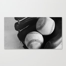 Old baseball equipment in black and white Canvas Print