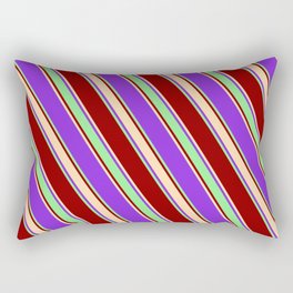 [ Thumbnail: Purple, Light Green, Dark Red & Tan Colored Stripes/Lines Pattern Rectangular Pillow ]