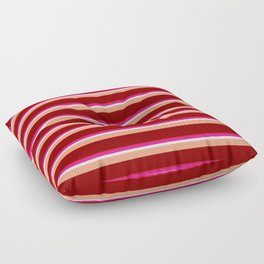 [ Thumbnail: Crimson, Deep Pink, White, Light Salmon, and Dark Red Colored Lines Pattern Floor Pillow ]