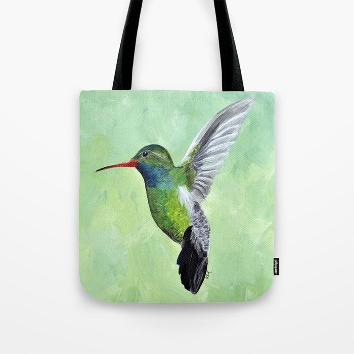 Green Hummingbird Art, Small Bird Painting, Birds and Berry Studio Tote Bag