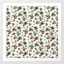 Lucky Ladybugs and Clovers Pattern Art Print