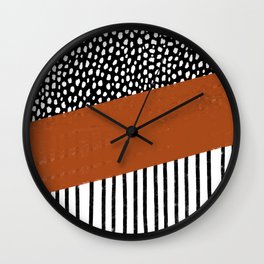 Polka Dots and Stripes Pattern (black/white/burnt orange) Wall Clock