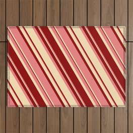[ Thumbnail: Light Coral, Beige, and Dark Red Colored Lines Pattern Outdoor Rug ]