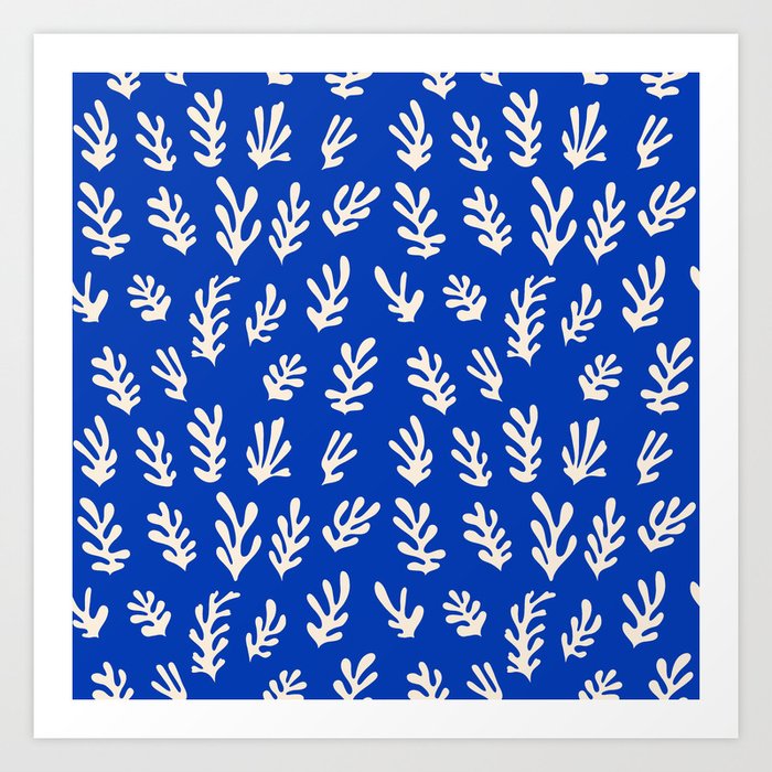 Henry Matisse Inspired Seaweed Pattern Blue Art Print