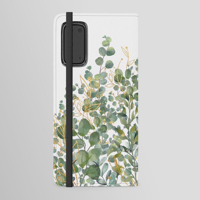 Gold And Green Botanical Eucalyptus Leaves Android Wallet Case