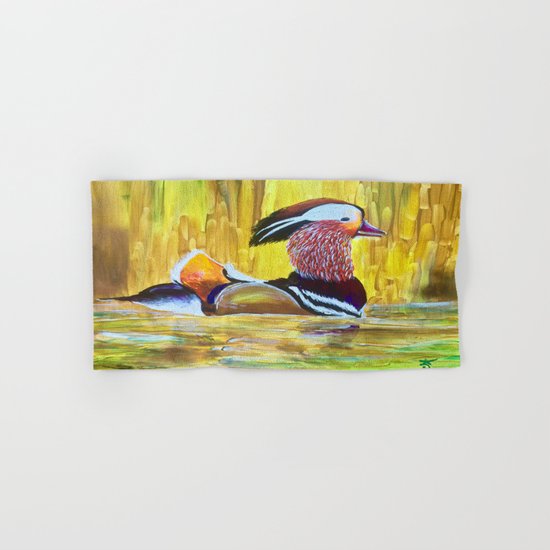 Colorful Mandarin Duck Floating on the water Hand & Bath Towel