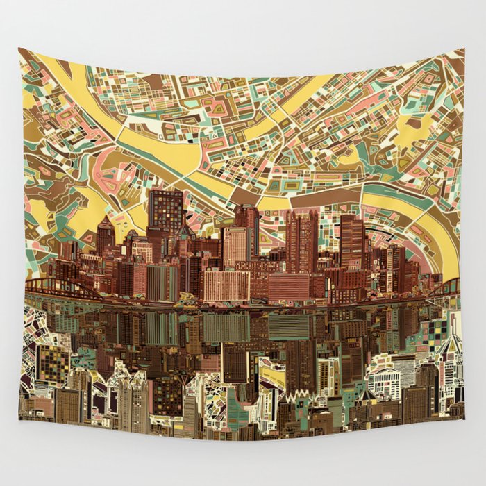 pittsburgh city skyline Wall Tapestry by Bekim ART  Society6