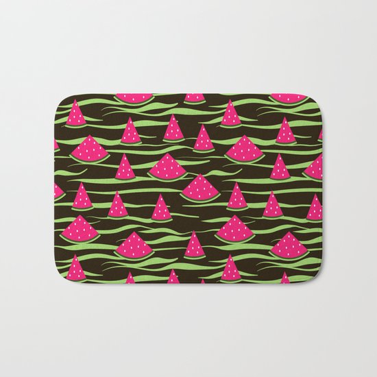 Watermelon on black background . 1 . Bath Mat